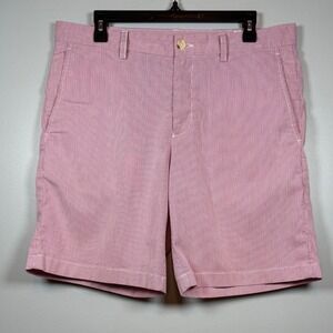 Southern Tide Women's Pink And White Seer Sucker Flat Front Chino Shorts W34